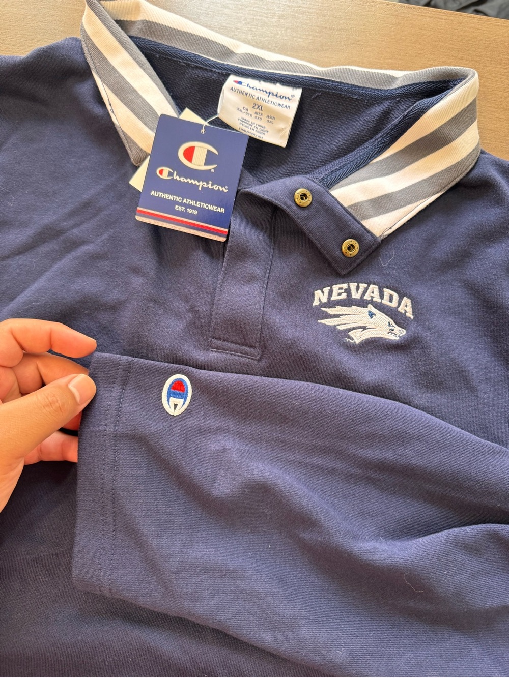 Champion Nevada Wolf Pack Rugby Polo Shirt 2XL Navy Long Sleeve New W/ Tags NCAA